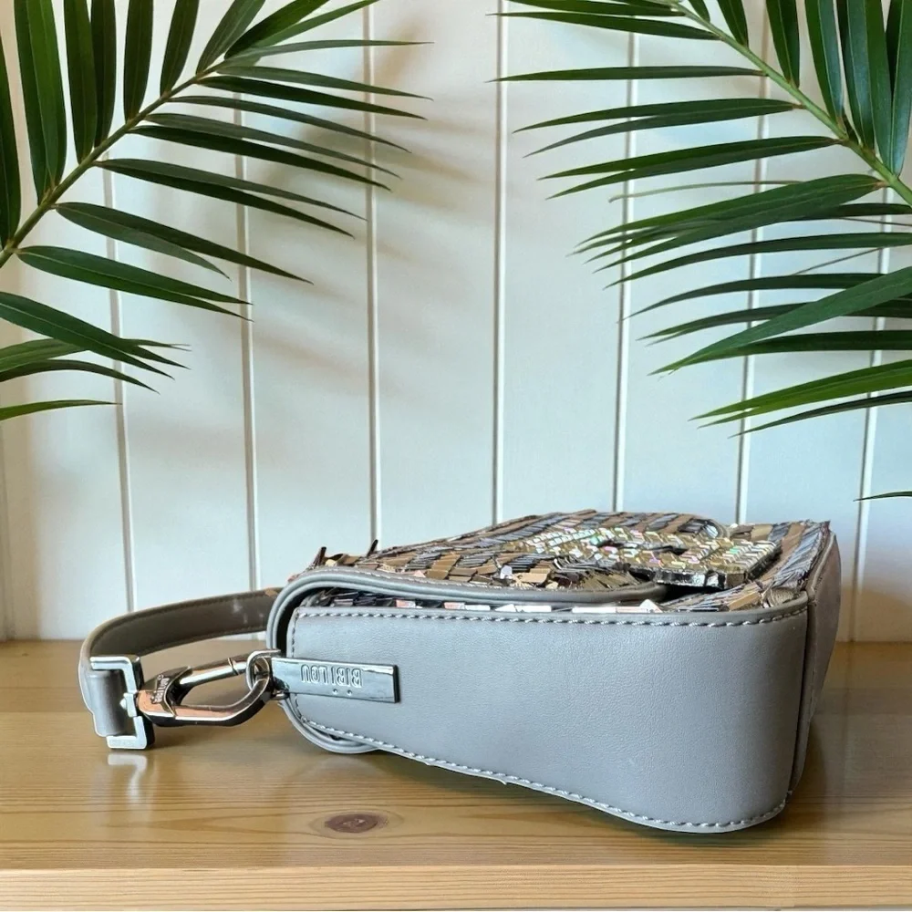 BIBI LOU Anthropologie Silver & Black Sequin Shoulder Bag
